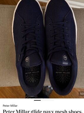 Peter Millar Navy Mesh Casual Lace-Up Sneakers